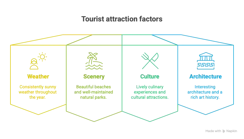 Diagram illustrating Barcelona incentive trip socio-ecological drivers: Wellbeing, Economy, Culture & Architecture by MIT Creators DMC.